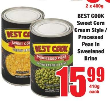 BEST COOK Sweet Corn Cream Style / Processed Peas In Sweetened Brine