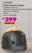 Logik 2 Slice Plastic Toaster
