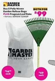 Garden Master 5 Polly Woven Garden Refuse Bags Plus Fragram Leaf Rake-Both For