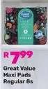 Great Value Maxi Pads Regular-8s