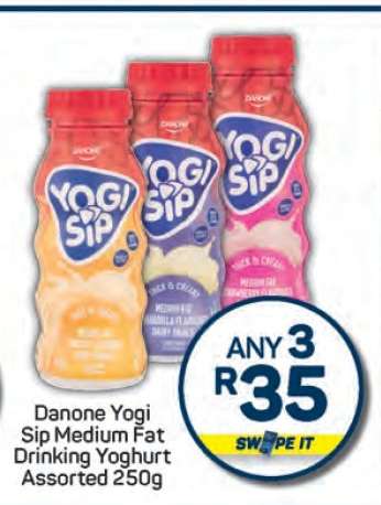 Danone Yogi Sip Medium Fat Drinking Yoghurt Assorted 250g