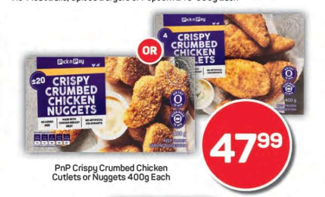 PnP Crispy Crumbed Chicken Cutlets or Nuggets 400g Each