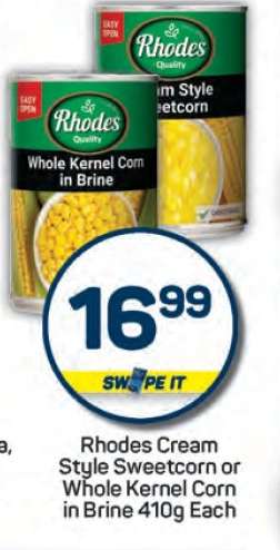 Rhodes Cream Style Sweetcorn or Whole Kernel Corn in Brine