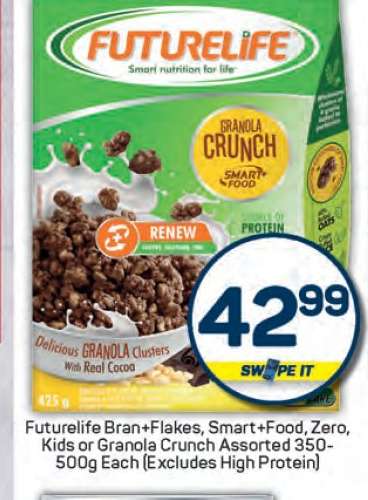 Futurelife Bran+Flakes, Smart+Food, Zero, Kids or Granola Crunch