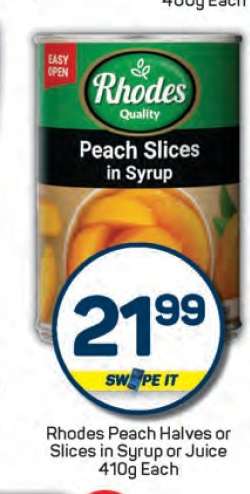 Rhodes Peach Halves or Slices in Syrup or Juice