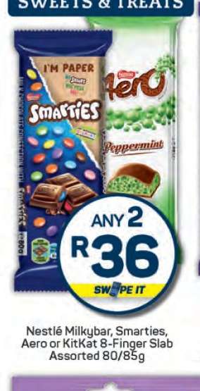 Nestlé Milkybar, Smarties, Aero or KitKat 8-Finger Slab