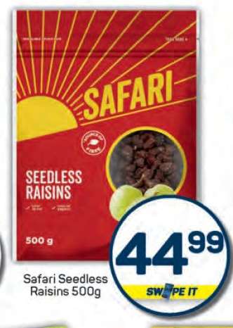 Safari Seedless Raisins 500g