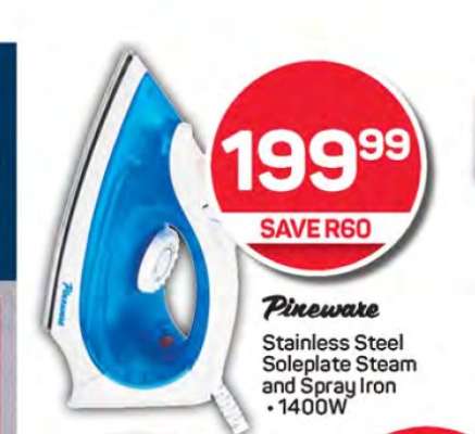 Pineware Stainless Steel Soleplate Steam and Spray Iron