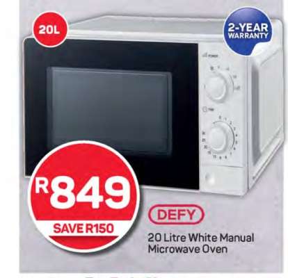 DEFY 20 Litre White Manual Microwave Oven