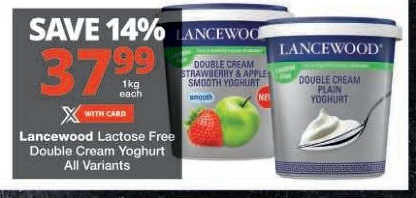 Lancewood Lactose Free Double Cream Yoghurt