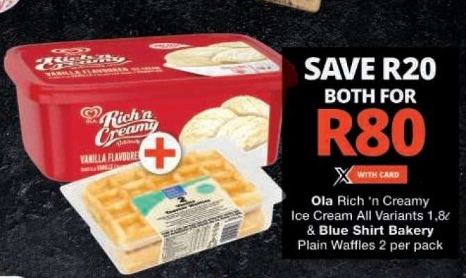 Ola Rich 'n Creamy Ice Cream & Blue Shirt Bakery Plain Waffles