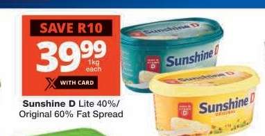 Sunshine D Lite 40%/Original 60% Fat Spread