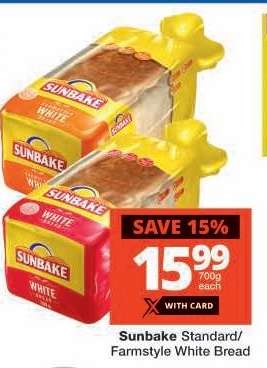 Sunbake Standard/Farmstyle White Bread