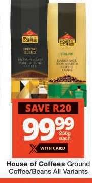 House of Coffees Ground Coffee/Beans All Variants