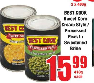 BEST COOK Sweet Corn Cream Style / Processed Peas In Sweetened Brine