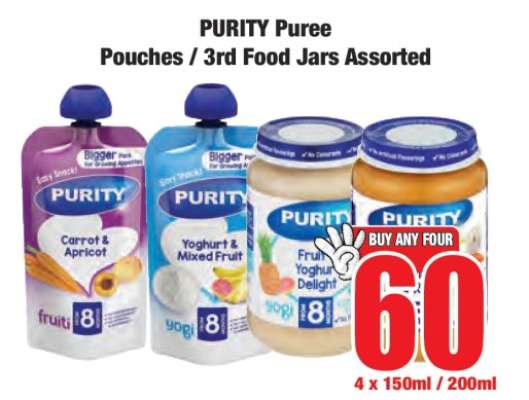 PURITY Puree Pouches & 3rd Food Jars Assorted