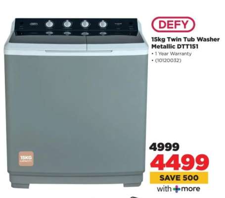 Defy 15Kg Twin Tub Washer Metallic DTT151
