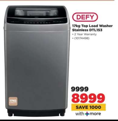 Defy 17kg Top Load Washer Stainless DTL153
