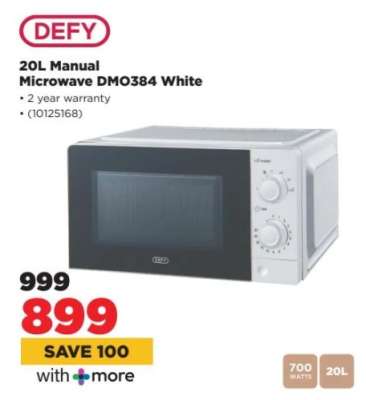 DEFY 20L Manual Microwave DMO384 White