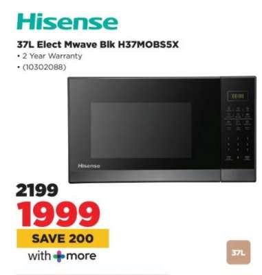 Hisense 37L Elect Mwave Blk H37MOBS5X