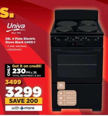Univa 58L 4 Plate Electric Stove Black U405-1