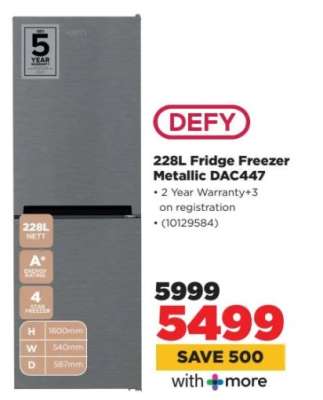 DEFY 228L Fridge Freezer Metallic DAC447
