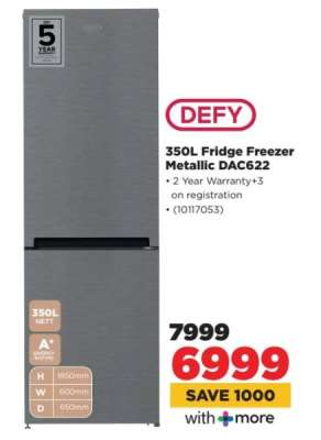 DEFY 350L Fridge Freezer Metallic DAC622