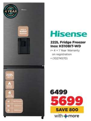 Hisense 222L Fridge Freezer Inox H310BIT-WD