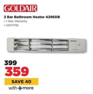 Goldair 2 Bar Bathroom Heater 4296DB