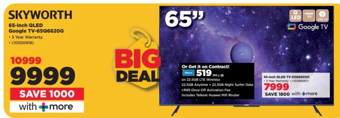 SKYWORTH 65-inch QLED Google TV-65G6E200G
