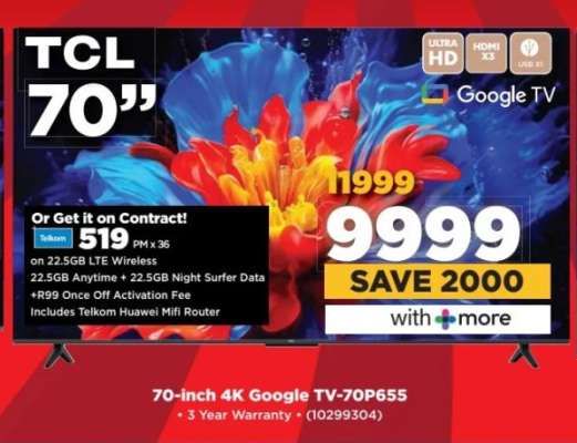 TCL 70-inch 4K Google TV-70P655