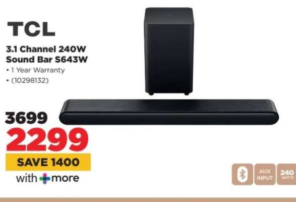 TCL 3.1 Channel 240W Sound Bar S643W