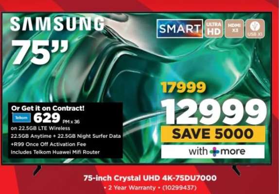 Samsung 75-inch Crystal UHD 4K-75DU7000