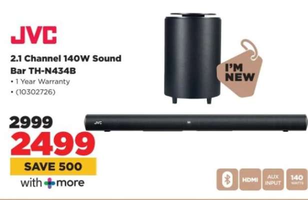 JVC 2.1 Channel 140W Sound Bar TH-N434B