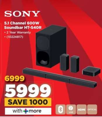 Sony 5.1 Channel 600W Soundbar HT-S40R