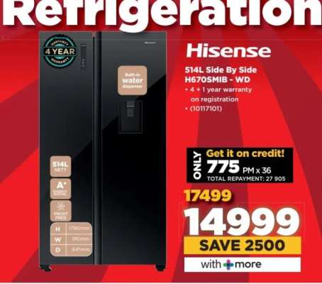 Hisense 514L Side By Side H670SMIB - WD