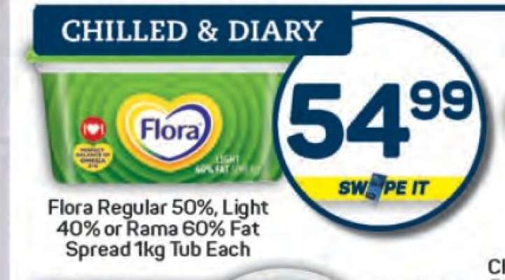 Flora Regular 50%, Light 40% or Rama 60% Fat Spread 1kg Tub