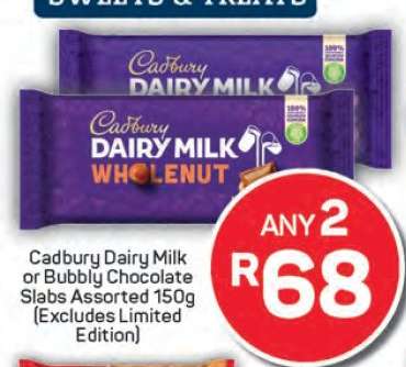 Cadbury Dairy Milk or Bubbly Chocolate Slabs