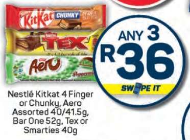 Nestlé Kitkat 4 Finger or Chunky, Aero Assorted, Bar One, Tex or Smarties