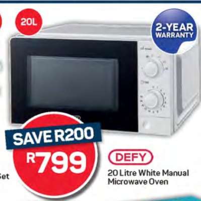 DEFY 20 Litre White Manual Microwave Oven