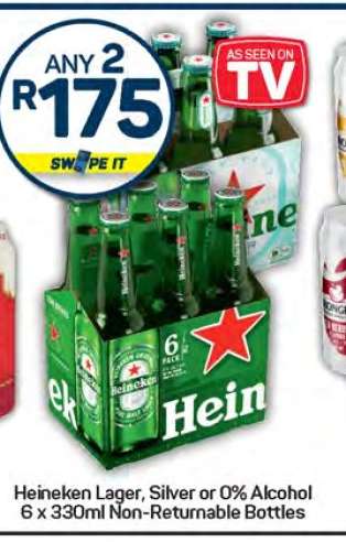 Heineken Lager, Silver or 0% Alcohol