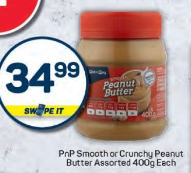 PnP Smooth or Crunchy Peanut Butter Assorted 400g Each