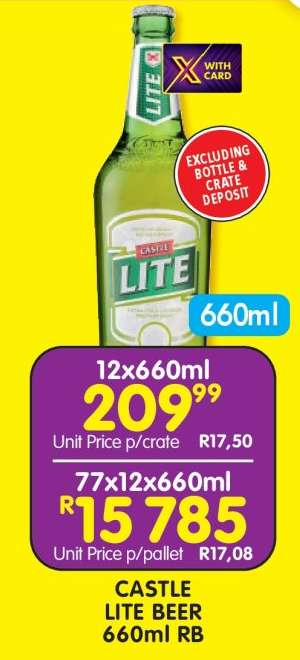 CASTLE LITE BEER 660ml RB