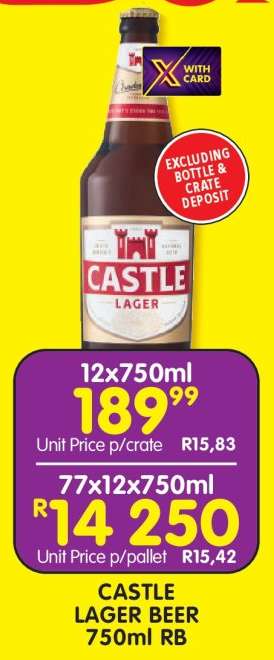 CASTLE LAGER BEER 750ml RB