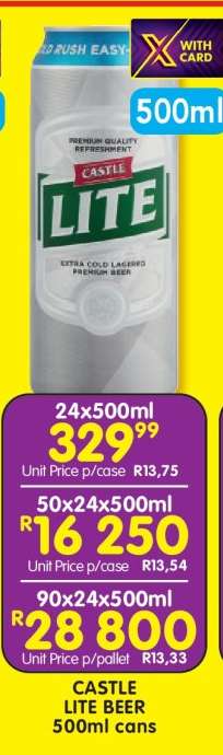 CASTLE LITE BEER 500ml cans