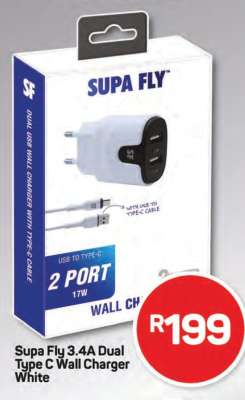 Supa Fly 3.4A Dual Type C Wall Charger White