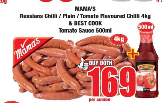 MAMA'S Russians Chilli / Plain / Tomato Flavoured Chilli 4kg & BEST COOK Tomato Sauce 500ml