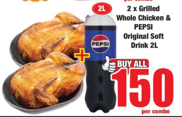 2 x Grilled Whole Chicken & PEPSI Original Soft Drink 2L