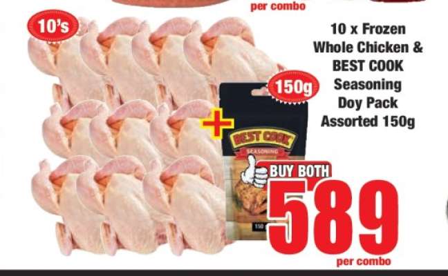 10 x Frozen Whole Chicken & BEST COOK Seasoning Doy Pack Assorted 150g