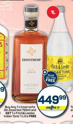 Inverroche Gin Amber 750ml + Fitch & Leedes Indian Tonic 1L